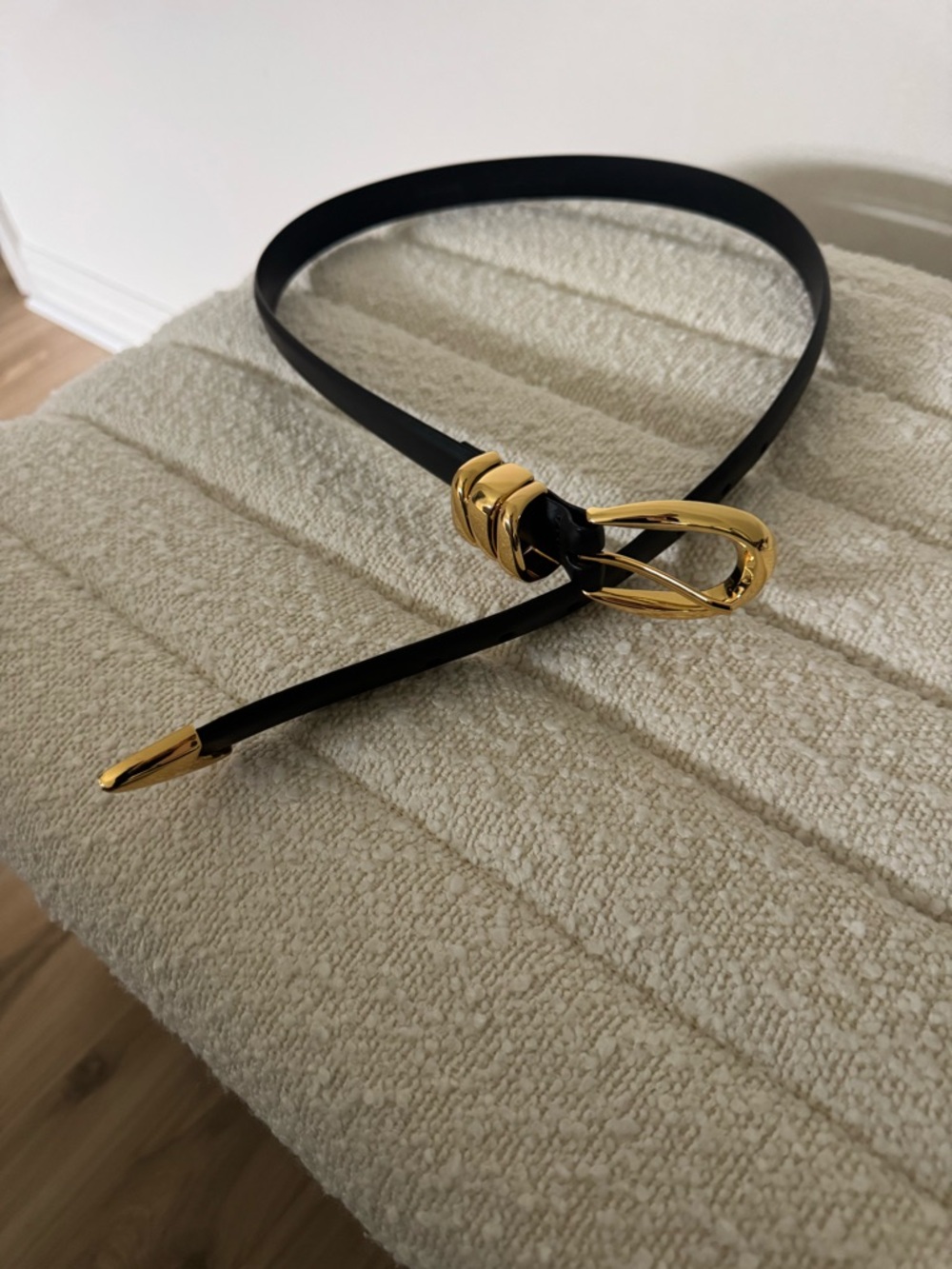 Madewell Black Leather Knot Belt with Gold Hardware Accent